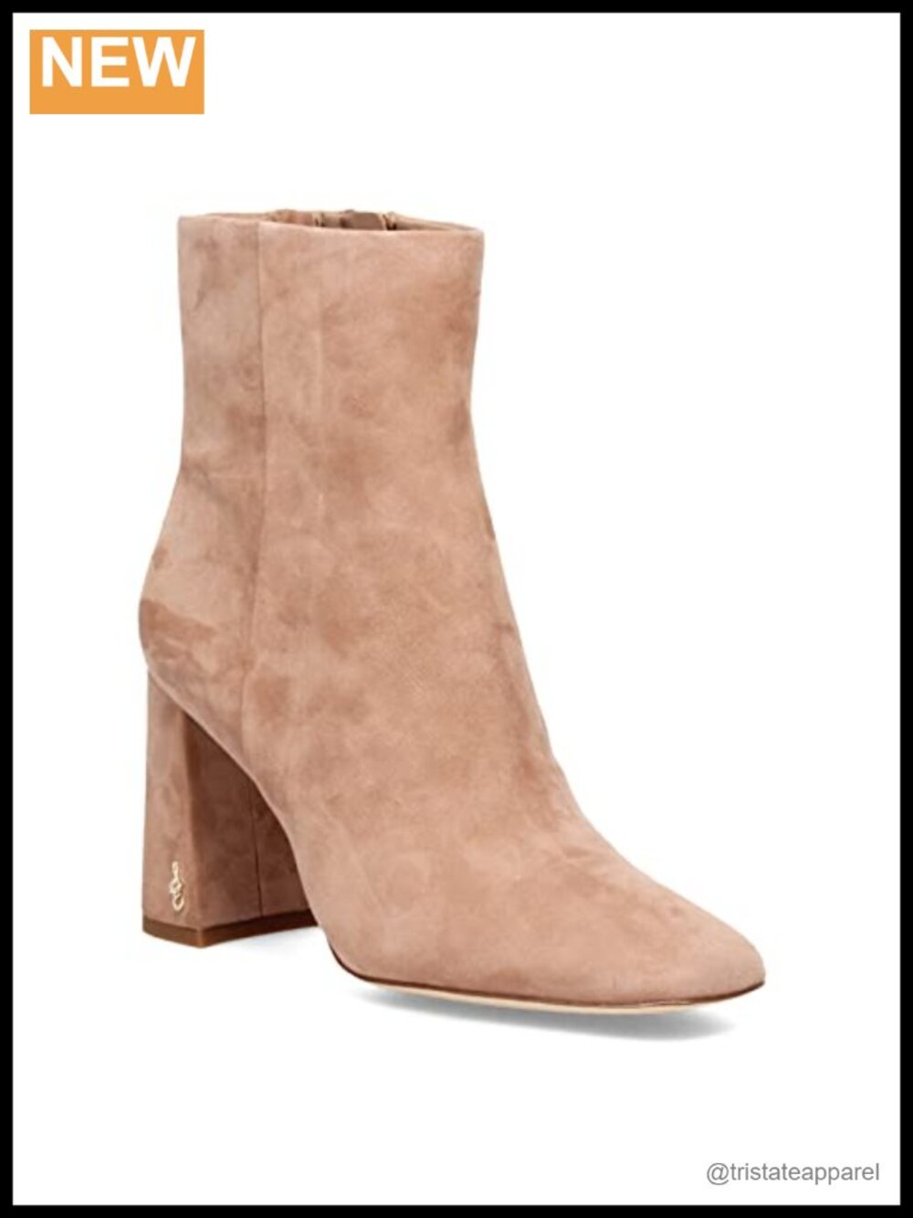 Women's Suede Ankle Booties with Flared Heel and Zipper Closure